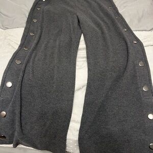 Gray Wide-Leg Pants with Button Accents